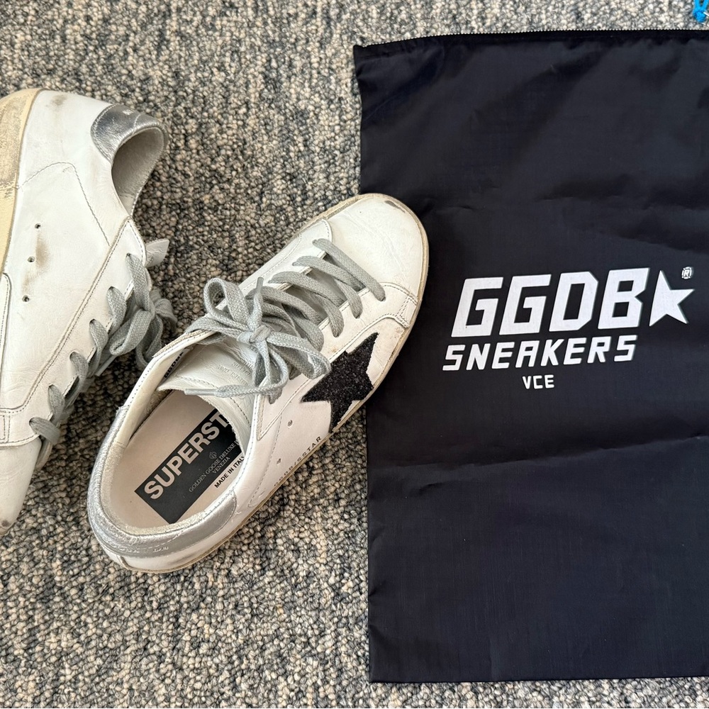 Golden Goose White and Black Exclusive Superstar Sneakers